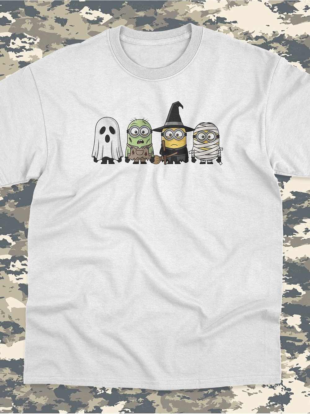 Minions shirt Halloween Character Graphic Tee - white and sand color shirt